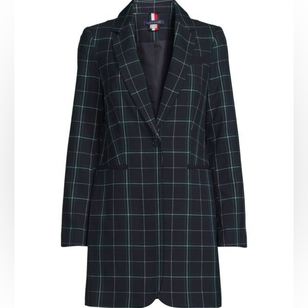 Tommy Hilfiger Navy Blazer Coat with Green Windowpane🌳